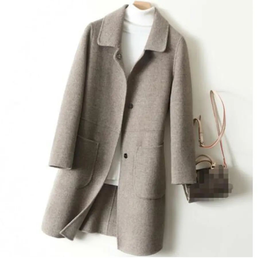 Women Winter Cashmere 100% Wool Outwear Trench Coat Parka Pocket Jacket Overcoat