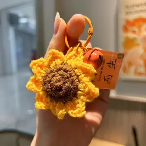 New handmade dệt kim hướng dương Keychain cho phụ nữ dễ thương móc hoa vòng chìa khóa túi đồ trang trí