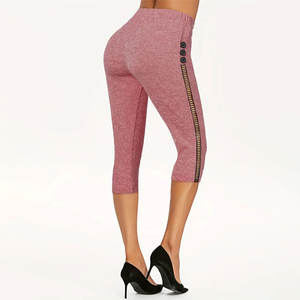 Contrast Trim Button Decor <strong>Jegging</strong> Workout Leggings Spring Fall Women Casual Dym Stretchy <strong>Cropped</strong> Leggings - Product Image 2