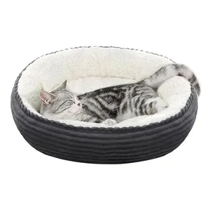 Free Sample Suppliers Custom Black Novelty Round Donut Plush Pet Bed Fluffy Cotton Calming Small Cat Dog Warm House
