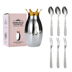 Nouvel Arrivage – Ensemble de Couverts en Acier Inoxydable « <span class=keywords><strong>Petite</strong></span> Couronne » – <span class=keywords><strong>Fourchette</strong></span> et Cuillère Exquises pour Œufs – Coffret Cadeau 6 Pièces - Product Image 1