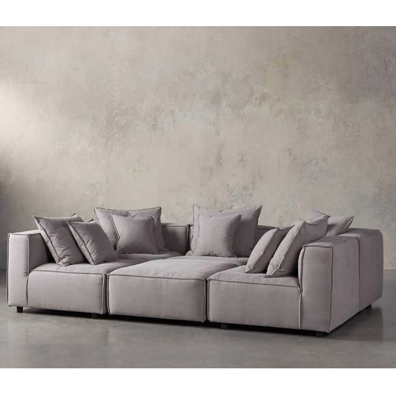 Nordic Style Home Furniture Design Lounge Modular Luxury Fabric Ottoman 6 Seat Living Room Sofas