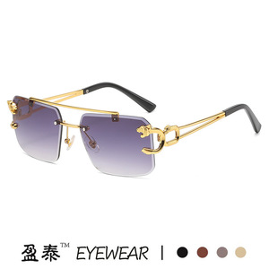 Yingtai Eyewear Cheetah <b>Frame</b> <b>Square</b> Sunglasses <b>Gold</b> Metal UV400 Women Fashion - Product Image 1