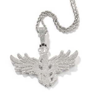 Collana da Uomo con Ciondolo Numero 1 a Forma di Ala, Placcata Oro e Argento, Stile Hip Hop, con Micro Zirconi Cubici, Catena alla Moda - Product Image 4