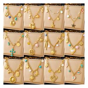 Collar con Múltiples Colgantes de Acero Inoxidable Chapado en <span class=keywords><strong>Oro</strong></span> de 18K, Sol, Luna, Animales Marinos, Borla Floral, Joyería para Mujer - Product Image 2