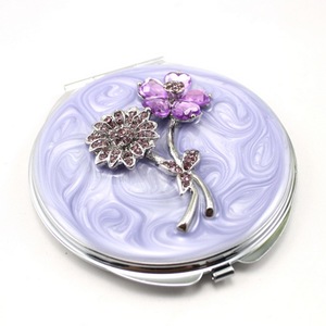 7cm Purple Epoxy Resin Metal Flower Double 3X Magnification <b>Compact</b> Folding Pocket Makeup <b>Mirror</b> HD Glass Travel <b>Mirror</b> Custom - Product Image 1