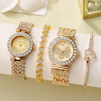 Set Jam Tangan Dua Bagian Baru Model Gelang Hati Grosir Jam Tangan Wanita Kristal Bertahtakan Kupu-kupu dan Bunga