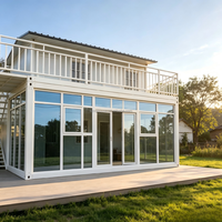 Casa Prefabricada de Lujo de Dos Pisos, Modular, con Paredes de Vidrio, Tipo Contenedor, con Terraza y Techo en Forma de A