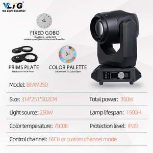 Projecteur de scène mobile 250W DMX 512 Beam 250 pour mini-scène, DJ, discothèque, lumière blanche à CRI <span class=keywords><strong>90</strong></span> élevé, idéal pour hôtels, mariages et soirées dansantes - Product Image 5