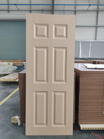 Porte intérieure en PVC composite sur mesure, grain chêne clair, 6 panneaux, pour chambre à coucher, avec isolation phonique et design à panneaux encastrés