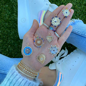 Kustom Gemnel 925 perhiasan perak minimalis liontin aquamarine mata merah muda bulat koin marquise pesona untuk Kalung - Product Image 2