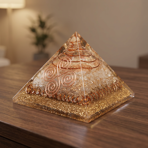 Pirámide de Cristal con Incrustaciones de Alambre, Pieza de Arte Decorativa para el Hogar, Cristales Orgón, Pirámides de Chakra, Grabado con Tema de Amor, Gujarat - Product Image 3