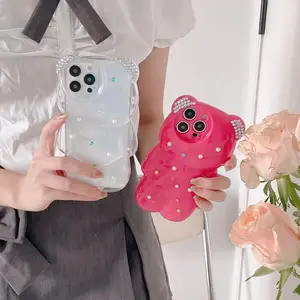 Diamond Cute Color Bear with Pearl Phone Case For iphone 15 14 13 pro max Free Shipping Shockproof 2023 Dropshipping Products
