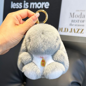 Cute Bunny Anime Design Cartoon Rabbit Soft Rex Rabbit Fur 3D Shape Doll Car Keychain Pendant Lightweight Bag Accessory