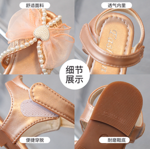 Sandales d'été personnalisées à nœud papillon pour filles, chaussures plates souples et tendance pour enfants, sandales de fête perlées pour étudiantes - Product Image 6