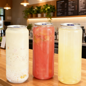 Barattoli in PET trasparente con apertura a pressione e logo personalizzato per bevande fredde, bibite e acqua <span class=keywords><strong>frizzante</strong></span> - Lattine vuote per imballaggio bevande - Product Image 3