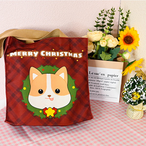 Christmas Customized <strong>Red</strong> Cotton Handbag Corgi Dog Reusable Shopping <strong>Bag</strong> Seco-friendly Tote <strong>Bags</strong> for Bulk Sale - Product Image 4