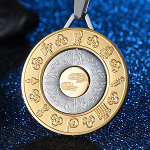 Zodiaque Manjusri en acier inoxydable, neuf palais, pendentif huit trigrammes, lotus mâle, cacahuète, accessoires de collier amulette géante, donc - Product Image 4