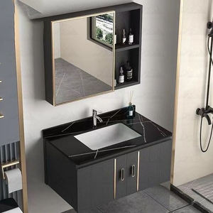 Ensemble de <span class=keywords><strong>meuble</strong></span>-lavabo de salle de bain en contreplaqué massif Wayon avec miroir et armoire, un lavabo, modèle mural WW-YSG - Product Image 3