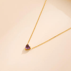 변색 없는 스테인리스 스틸 탄생석 펜던트 목걸이 - 12가지 색상, 14k 골드, 다이아몬드 포인트 - Product Image 3