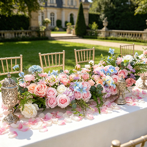 DKB Artificial <b>Flower</b> Factory Customized <b>Flower</b> Runner Wedding Aisle <b>Flower</b> Artificial White <b>Flower</b> Runner - Product Image 1