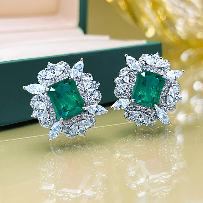 Huitan New Luxury Red/Green Crystal Cubic Zirconia Earrings for