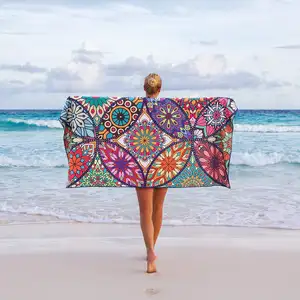 गर्म बिक्री कस्टम लोगो मुद्रित वफ़ल त्वरित सूखी रेत नि: शुल्क अनुकूलित समुद्र तट तौलिया थोक माइक्रो फाइबर समुद्र तट तौलिए छवि प्रिंट
