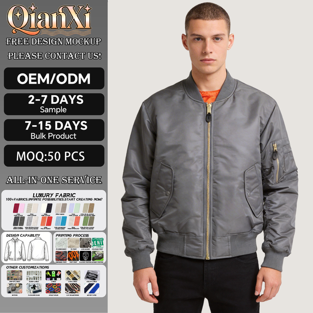 Custom Men's Bomber Jacket Nylon Stand Collar Zipper Closure Casual Winter Style with Embroidery Service Bomber Jacket for Men