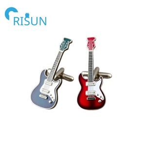 Metal Alloy Brass Stamped Musical Instrument Enamel Electric Guitar Cufflinks Custom <strong>Rockstar</strong> Cuff Links for Men - Product Image 2