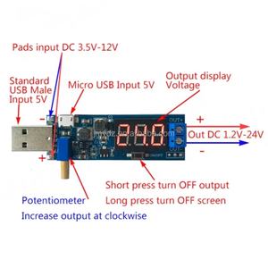 Convertisseur Boost Buck USB, module d'alimentation élévateur/abaisseur de tension DC-DC 5V vers 3.3V 9V 12V 24V, sortie réglable DC 1.2V-24V - Product Image 3