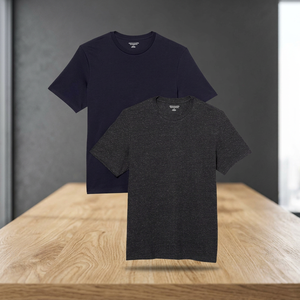 Camiseta de Algodón para Hombre, Corte Ajustado, Manga Corta, Cuello Redondo, Color Sólido, Tejido Jersey Casual, 220 Gramos, Negro y Azul Marino - Product Image 2