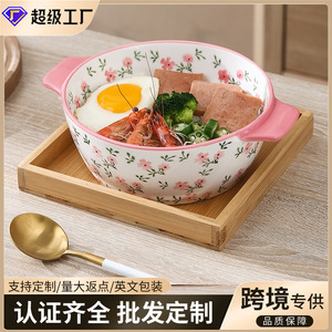 Popular small floral ceramic double-eared <b>bowl</b>, Japanese style, fresh and cute noodle <b>bowl</b>, <b>large</b> capacity baking <b>bowl</b>, - Product Image 3