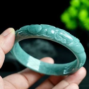 Màu Xanh Lá Cây Bất <span class=keywords><strong>Jade</strong></span> Khắc Đá Tự Nhiên Jadeite Bangles Vòng Đeo Tay Cho Phụ Nữ Cổ Điển Bluewater Nữ Món Quà Sinh Nhật Ngọc Bangles - Product Image 3