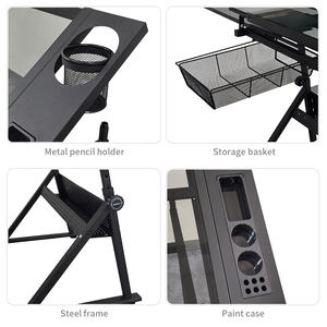<span class=keywords><strong>Dessin</strong></span> transparent populaire en verre bureau réglable en hauteur avec porte-crayon et deux tiroirs - Product Image 2