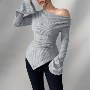Maglione da donna lavorato <span class=keywords><strong>a</strong></span> <span class=keywords><strong>maglia</strong></span> transfrontaliero, lungo, casual, comodo, <span class=keywords><strong>con</strong></span> spalle scoperte e maniche <span class=keywords><strong>a</strong></span> farfalla, moderno, tinta unita, versatile - Product Image 2