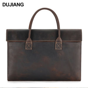 Gros <span class=keywords><strong>café</strong></span> couleur Crazy Horse cuir de vachette véritable mallette d'affaires <span class=keywords><strong>grand</strong></span> sac à main étanche pour ordinateur portable face souple pour hommes - Product Image 1