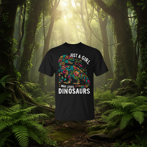 T-shirt Just A Girl Who Loves Dinosaurs, motif floral, coton noir, unisexe, taille adulte S M L XL XXL - Product Image 3