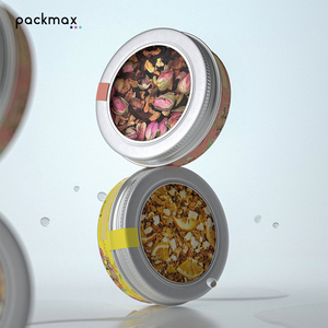 Boîte en aluminium de qualité alimentaire avec fenêtre pour thé aux fleurs (rose, jasmin, oolong) - Petite boîte ronde personnalisée à visser - Product Image 1