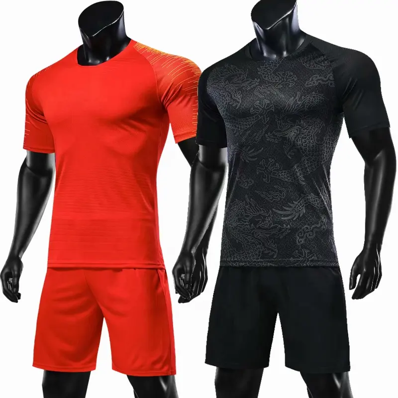 Professional New Men Kids China Dragon Red Black Sports Running Football Shirts Kits