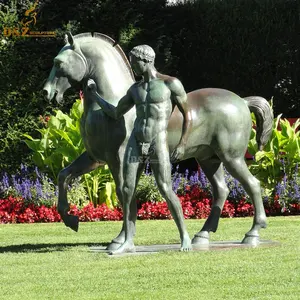 Antiek Hot Product Chinese Fabriek Export Hoge Kwaliteit Kunstwerk Naakt Bronzen Man Met Paard Sculptuur