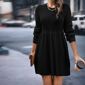 2024 autunno/inverno vendita calda da donna abito tinta unita a maglia a maniche lunghe abito maglione Casual da donna OEM - Product Image 6