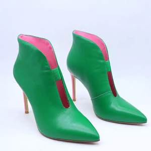 Supporto OEM/DOM ultimo Design stivali in pelle da <span class=keywords><strong>donna</strong></span> rosa verde rosso Stiletto <span class=keywords><strong>donna</strong></span> tacchi alti stivali con tomaia aperta - Product Image 2