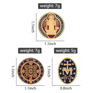 Broches en émail médaille croix sainte catholique, symboles religieux Saint Benoît et Vierge Marie, prière latine, bijoux cadeau - Product Image 2