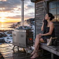 Kompor Sauna Portabel Modern Warmfire dari Baja Anti Karat, Pemanas Pembakaran Kayu, Uap Kering untuk 4 Orang, Rumah, Villa, Gym, Penggunaan Luar Ruangan