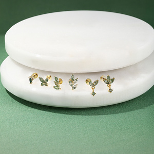 CANNER Nouveau Piercing à Tête Plate en Argent Sterling S925 Doré avec Agate Mousse Naturelle Motif Fleur - Product Image 3