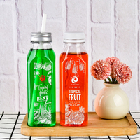 Bouteille Carrée Vide en Plastique PET Transparent de 350 ml de Qualité Alimentaire Recyclable avec Bouchon Anti-Fuite pour Jus Fait Maison, Smoothie et Boisson Lactée