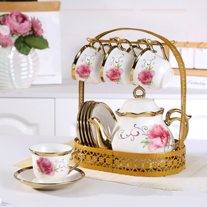 High Quality Luxury Afternoon Coffee <b>Tea</b> <b>Set</b> 13 Piece English Flower Teacup With Cup Holder - Product Image 4