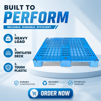 Palette en plastique lavable à 4 voies, en HDPE, à grille lisse, résistante à l'humidité, empilable à neuf pieds, hygiénique, pour la logistique et le stockage en entrepôt
