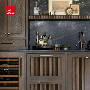 Pengocok kustom kabinet dapur bergalur ek putih kualitas tinggi furnitur ruang tamu dengan meja marmer pintu kaca bening - Product Image 2