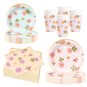 DAMAI Floral Party Supplies Flower <b>Plates</b> and Cups Napkins Sets Baby <b>Shower</b> for Flower Bridal <b>Shower</b> Tea Party Serve 8 Guests - Product Image 2